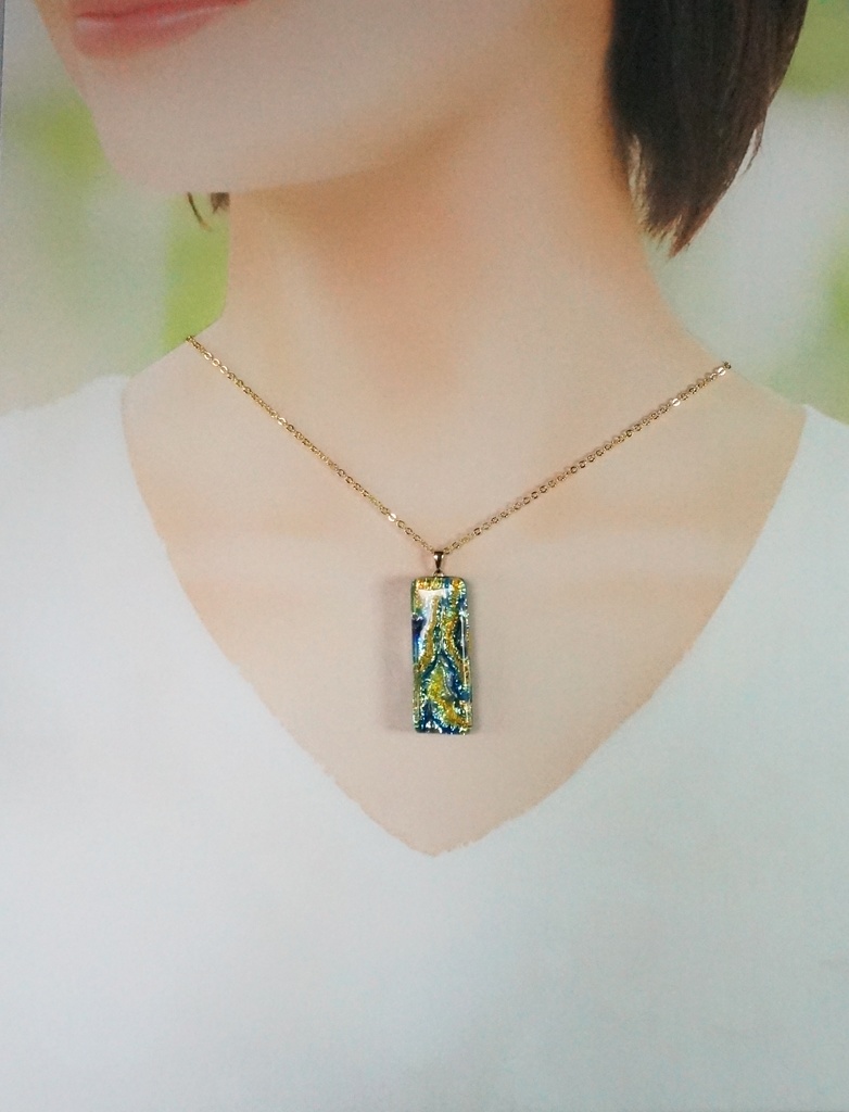 ブルー×イエロー ロングスクエアペンダント