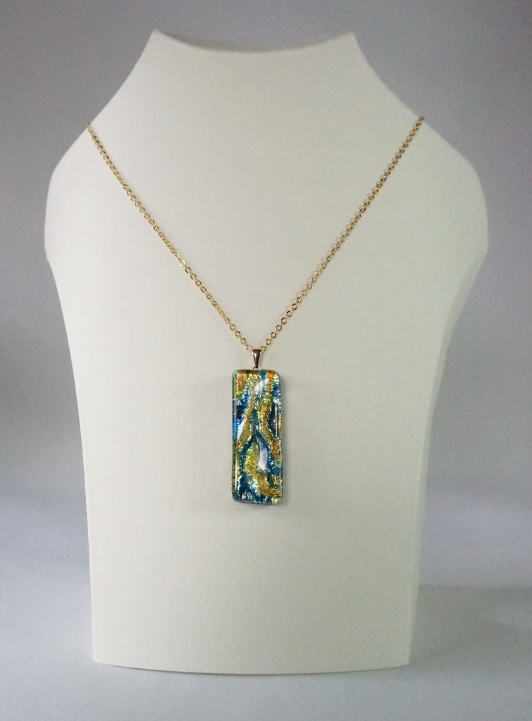 ブルー×イエロー ロングスクエアペンダント