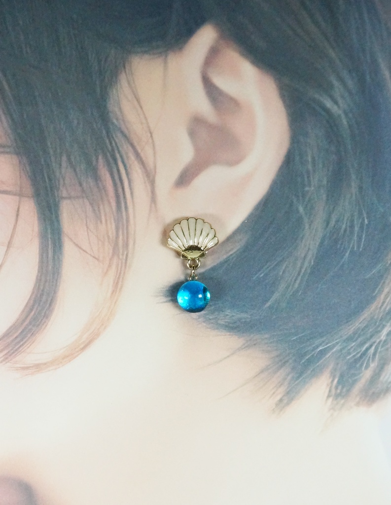 【ピアス・イヤリング】シェル×ブルー