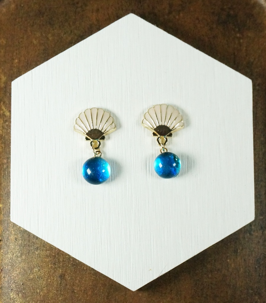【ピアス・イヤリング】シェル×ブルー