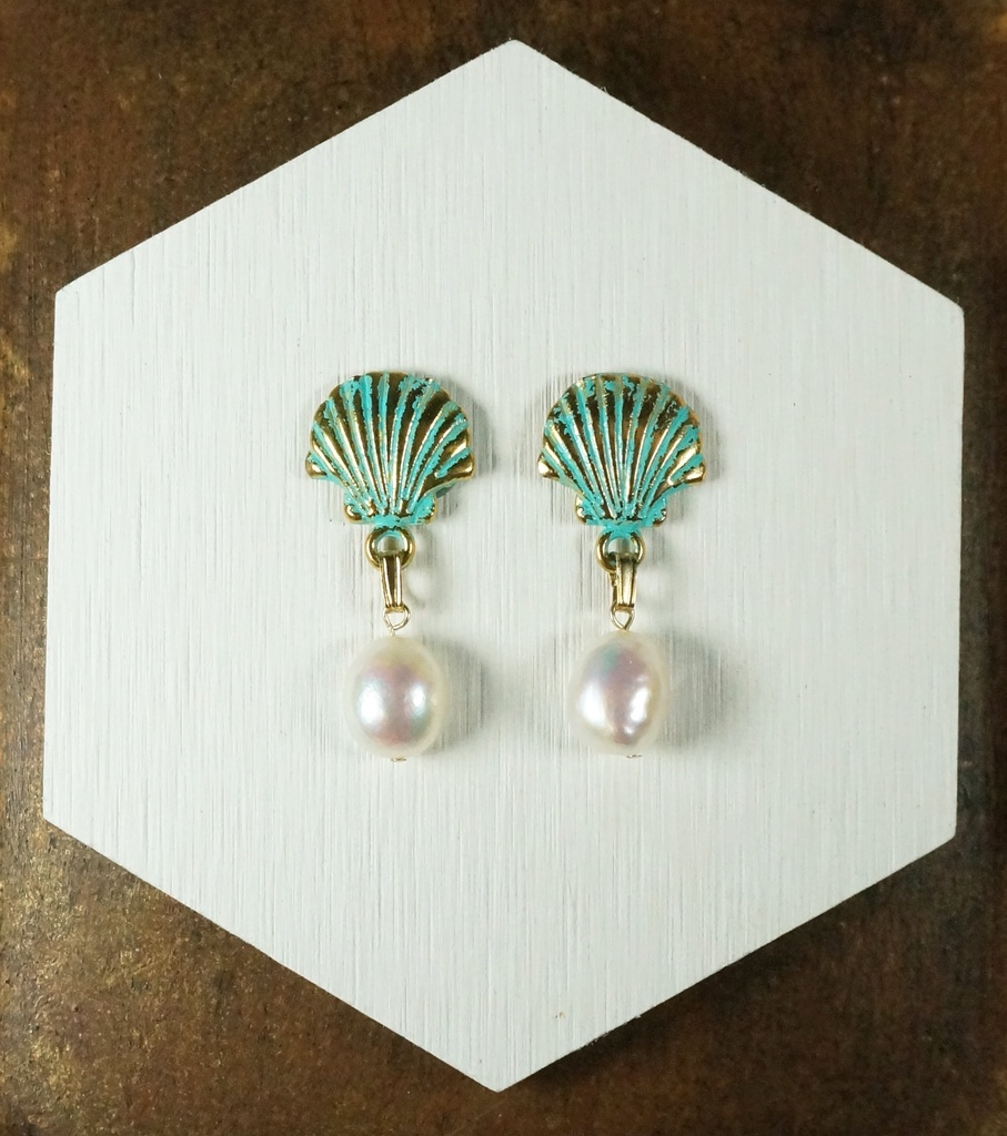 【ピアス・イヤリング】アンティークシェル×パール