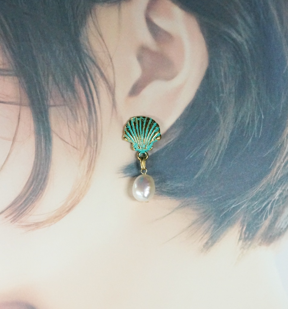 【ピアス・イヤリング】アンティークシェル×パール