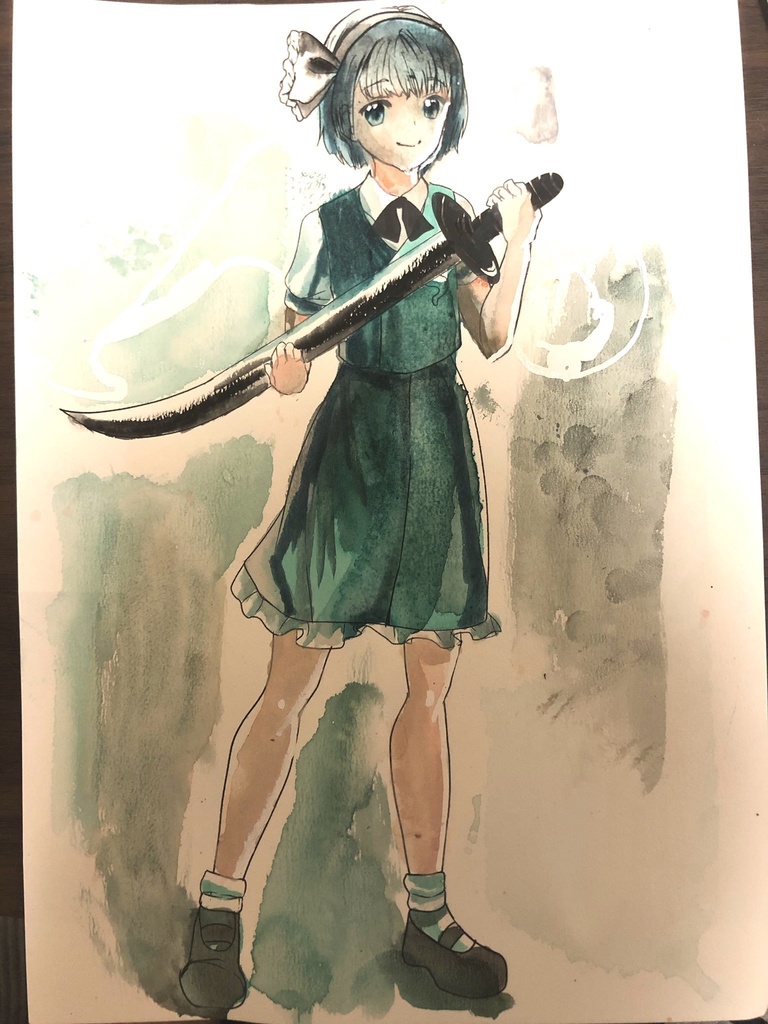 妖夢ちゃん　アナログ原画　塗り絵用線画