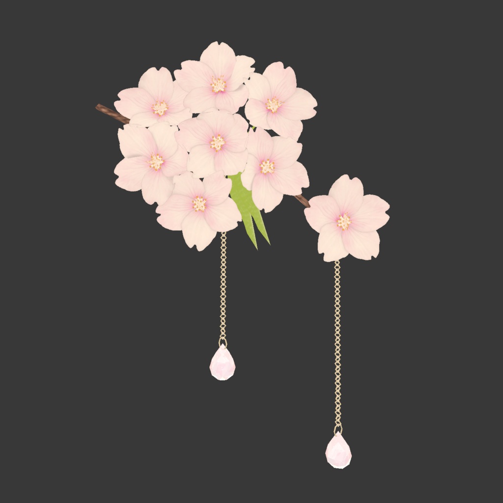 【VRChat向け】桜雫【髪飾り・ピアス】