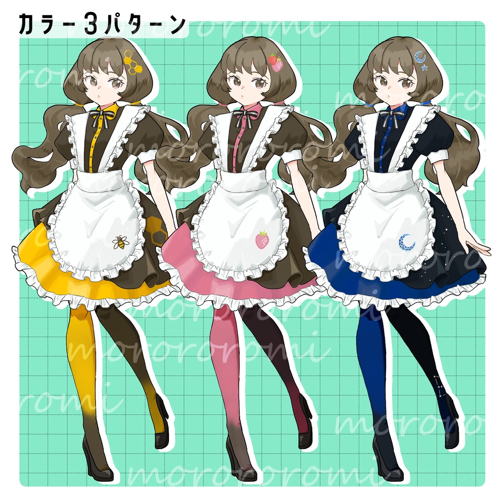 【無料版あり】立ち絵素材_カフェ店員_女の子【表情7種/色3種】