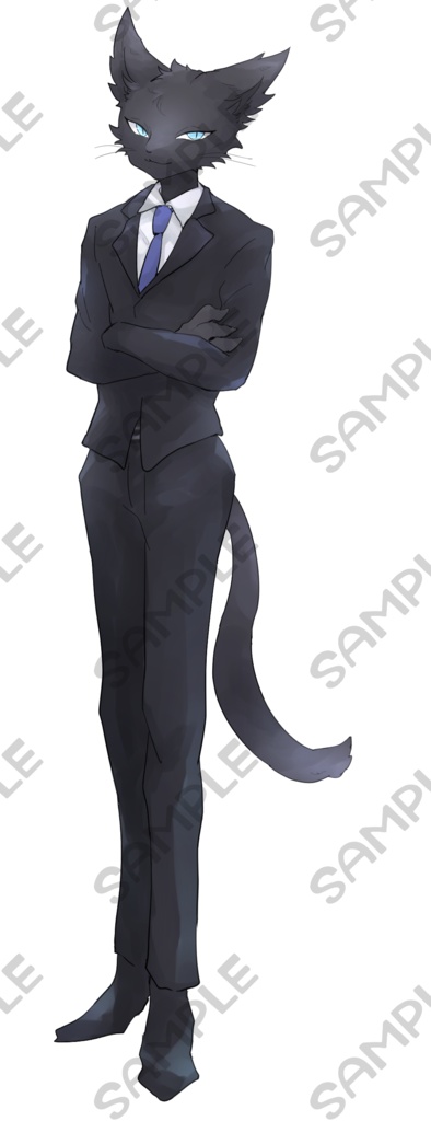 スーツ姿の黒猫獣人【表情9種類】