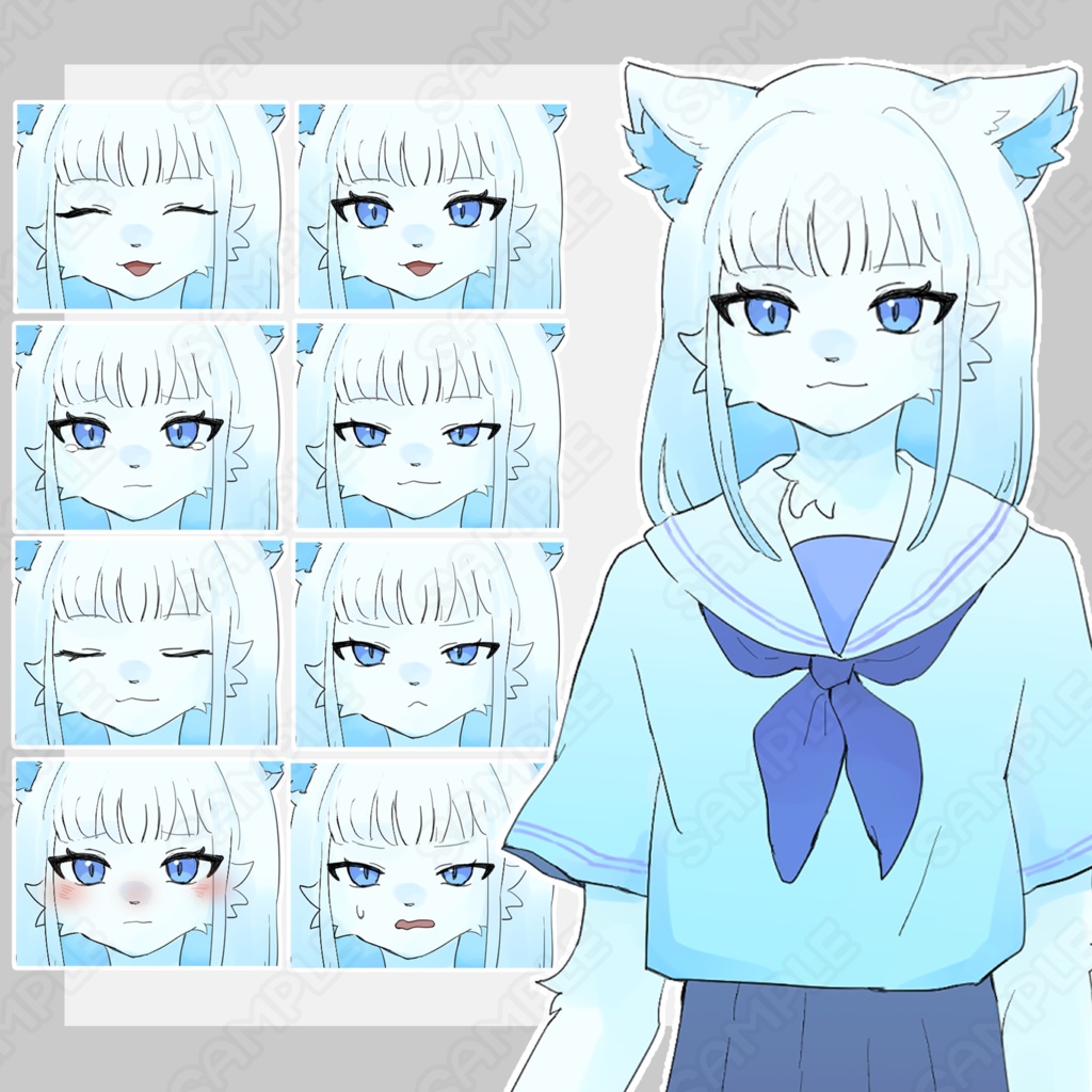 セーラー服の猫獣人ちゃん【表情9種類】