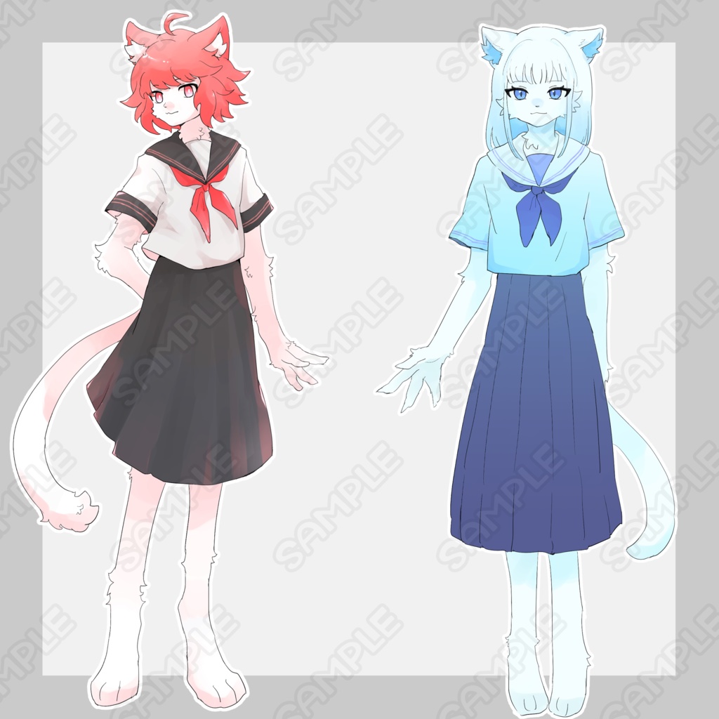 セーラー服の猫獣人ちゃん【表情9種類】