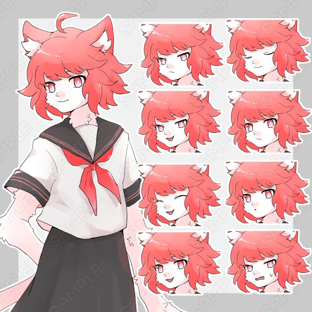 セーラー服の猫獣人ちゃん【表情9種類】