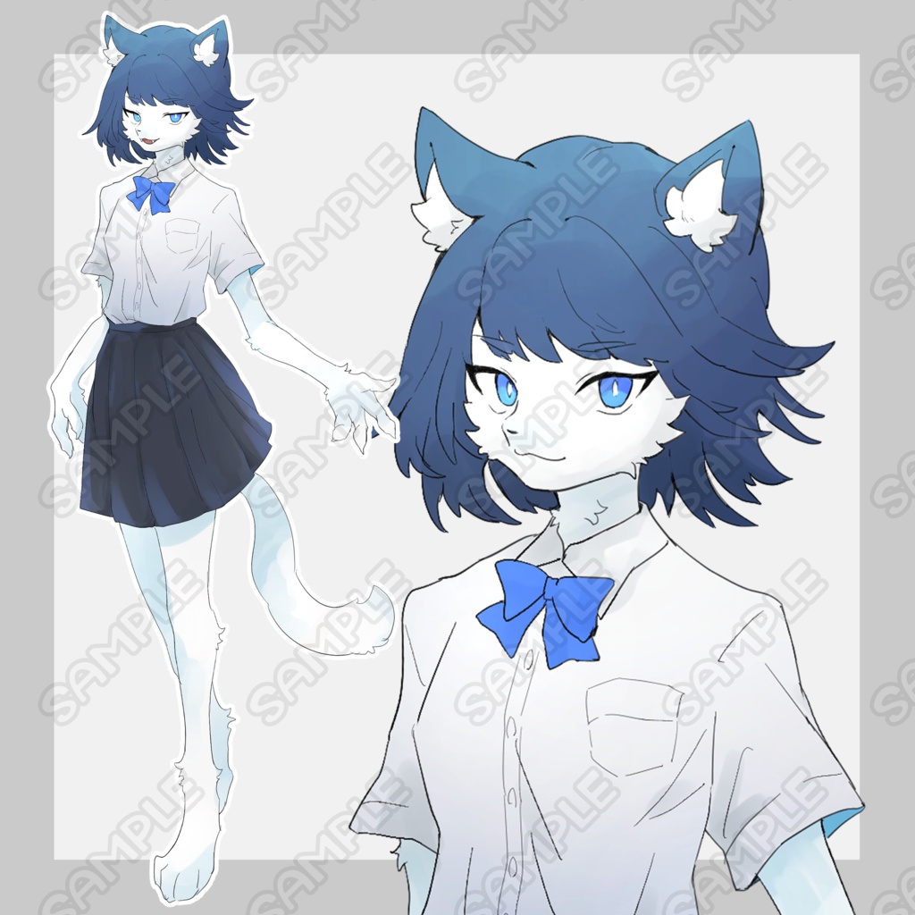 学生の猫獣人ちゃん【表情9種類】