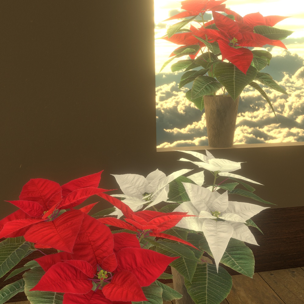 【VRChat想定】ポインセチア鉢植え3Dモデルセット