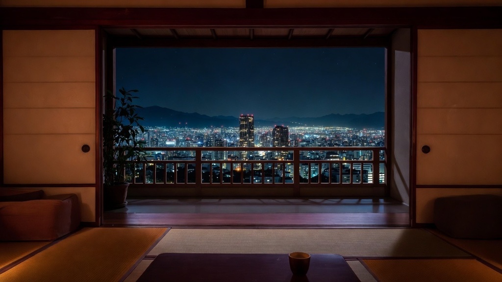 和風モダン壁紙セット|東海の静かな夜景×現代和室|Grok生成 高解像度100枚セット