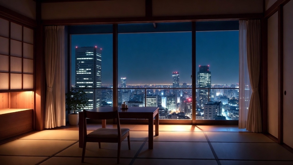 和風モダン壁紙セット|東海の静かな夜景×現代和室|Grok生成 高解像度100枚セット