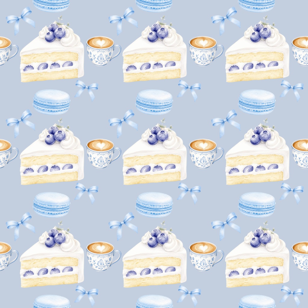 【デジタルペーパー】水彩ブルーベリーケーキ＆カフェタイム [シームレス]