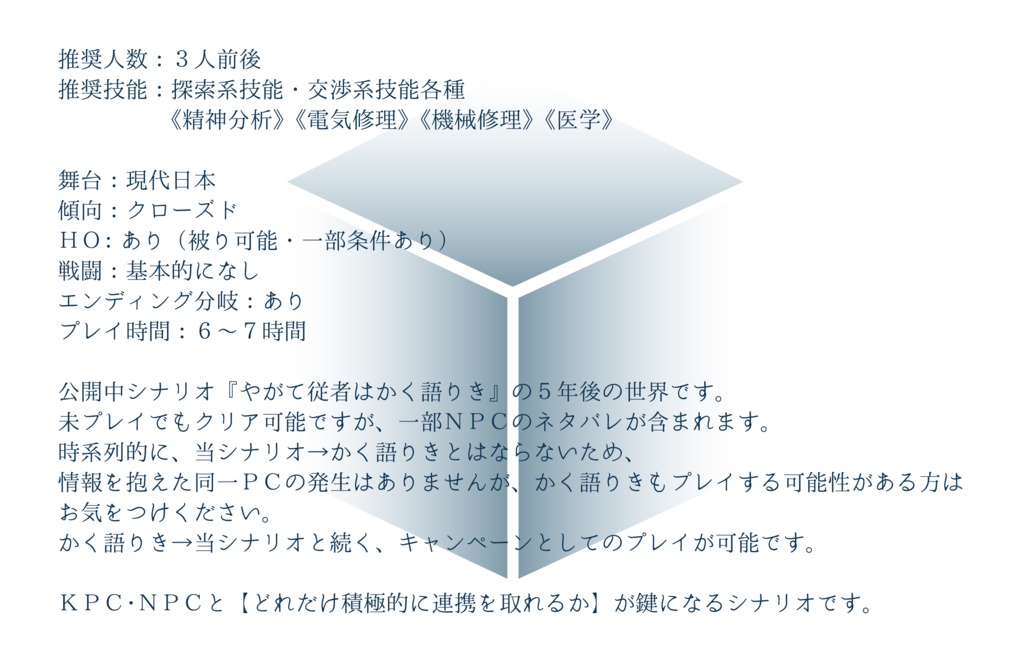 CoCシナリオ『ハロー、ケイス』
