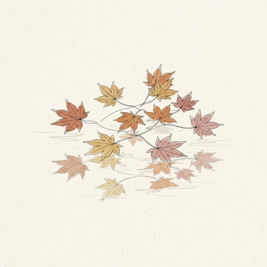 【デジタル】秋アート「紅葉の池」和モダン壁アート
