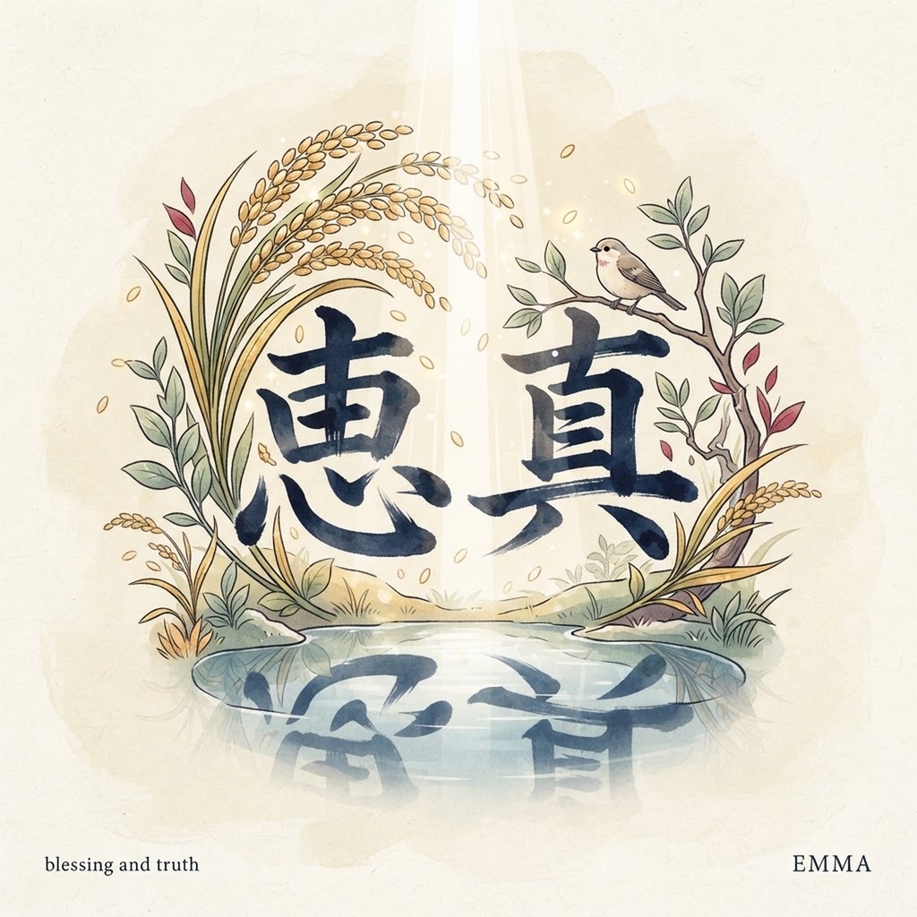 【デジタル】名前漢字アート「Emma 恵真」ポスター 意味カード付き