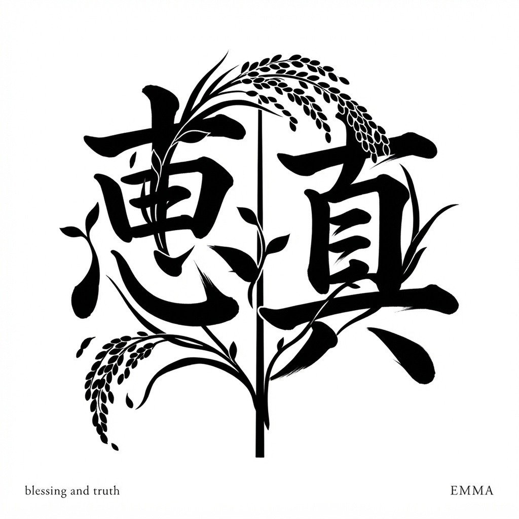 【デジタル】名前漢字タトゥーステンシル「Emma 恵真」意味カード付き