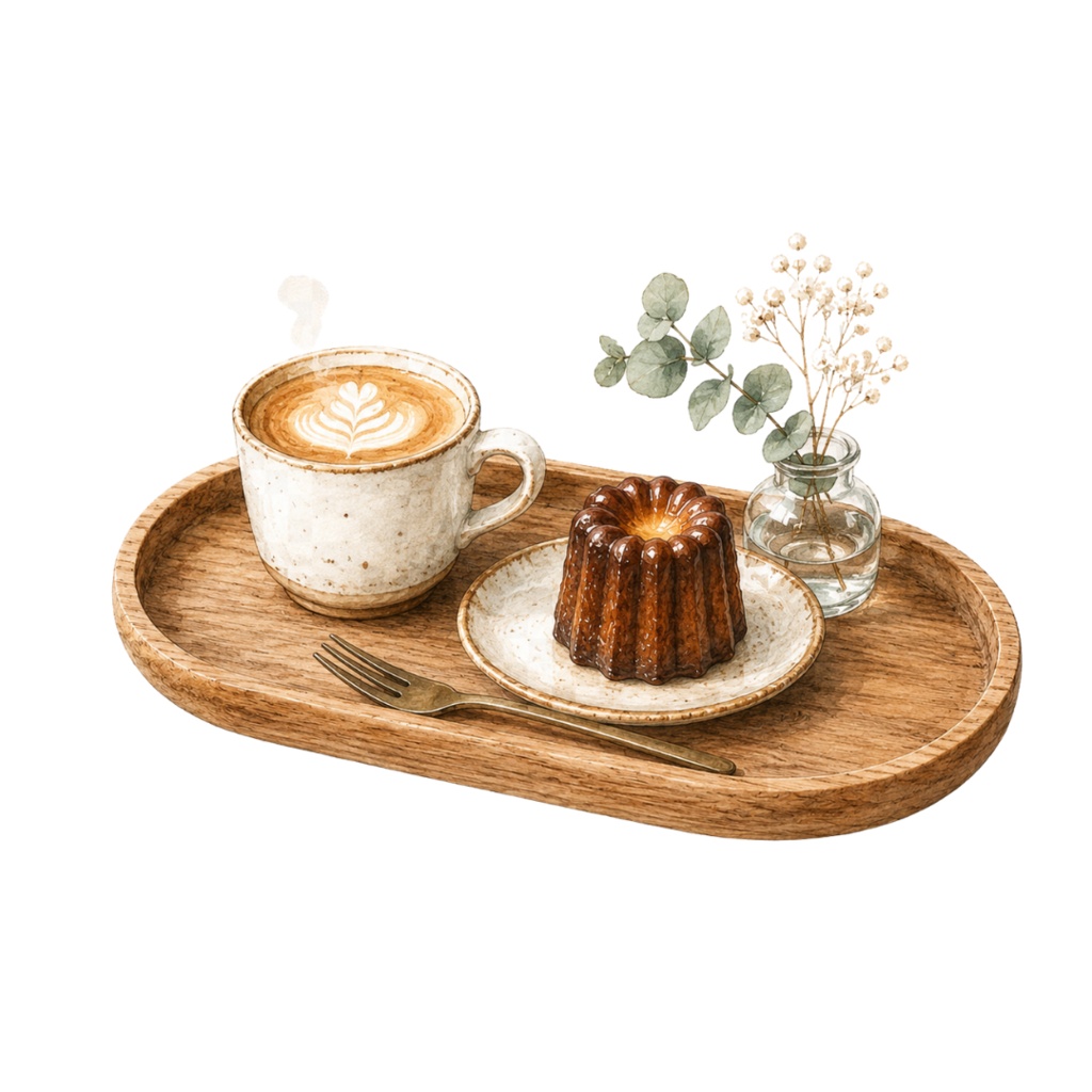 水彩画のCozy Caféデジタルステッカー20枚セット|GoodNotes・デジタル手帳向け|コーヒー・ベーカリー・読書モチーフのPNGクリップアート