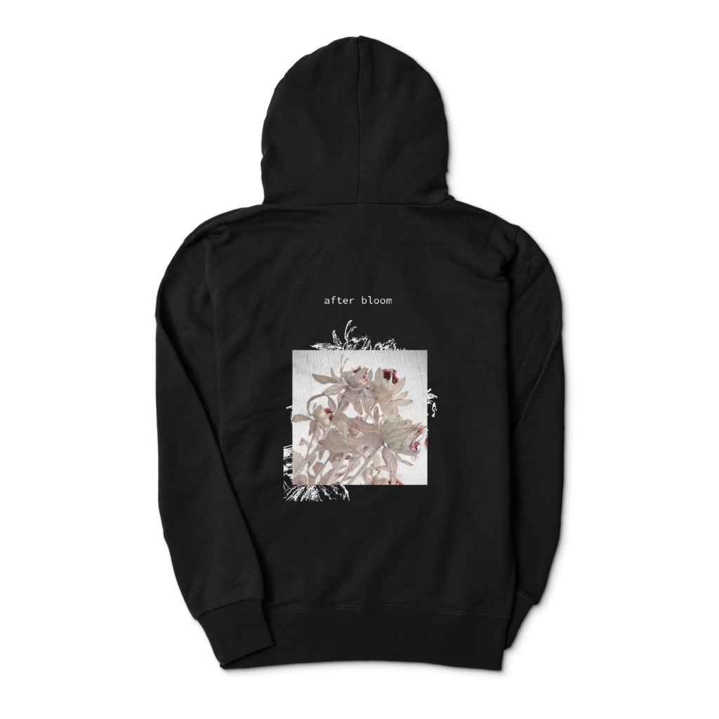 ジップパーカー　-after  bloom-「アルビノ」　 背面プリント　ドライフラワー
