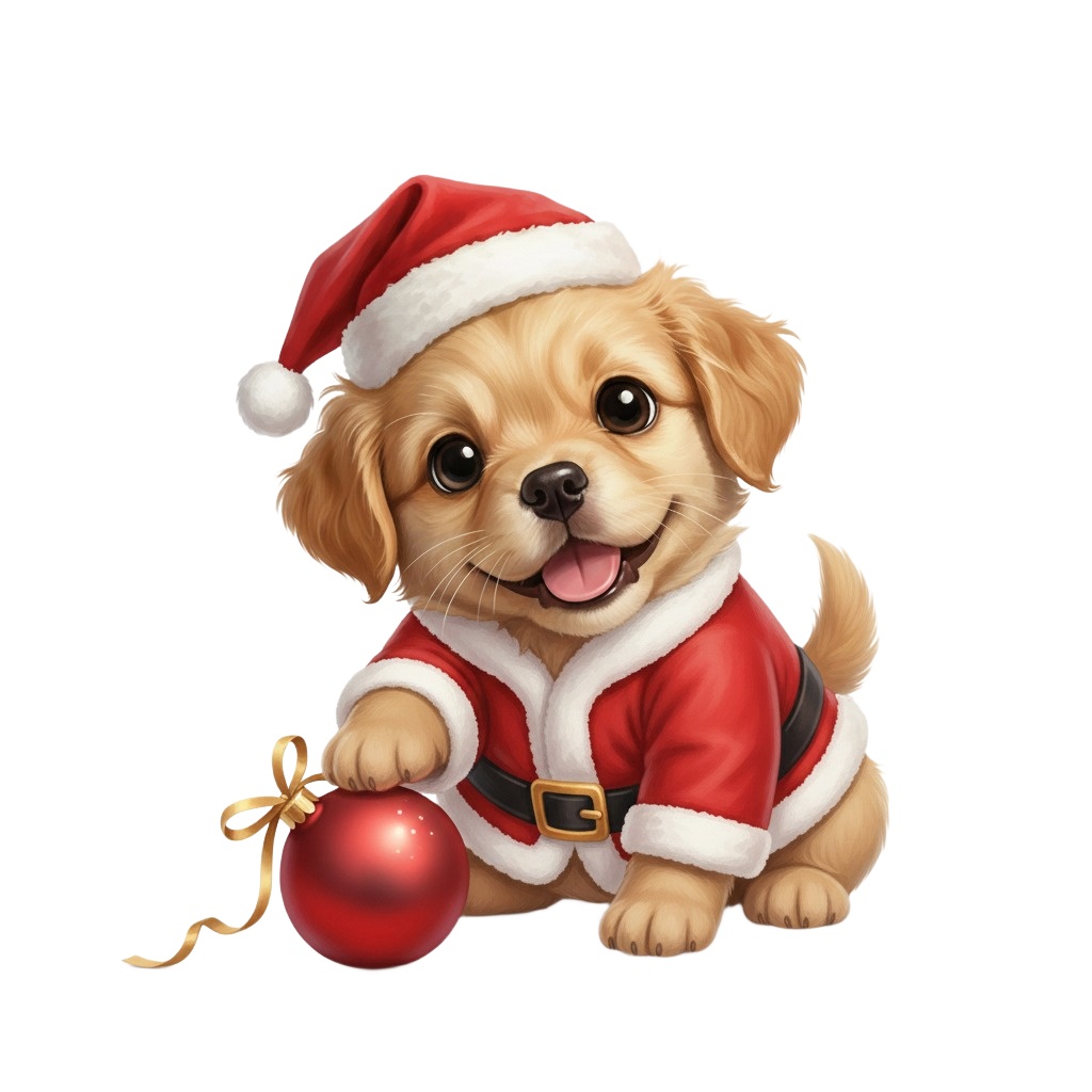 【サンタ子犬・全10種セット】クリスマス向け!可愛い子犬の背景透過PNG素材集 (商用利用OK)