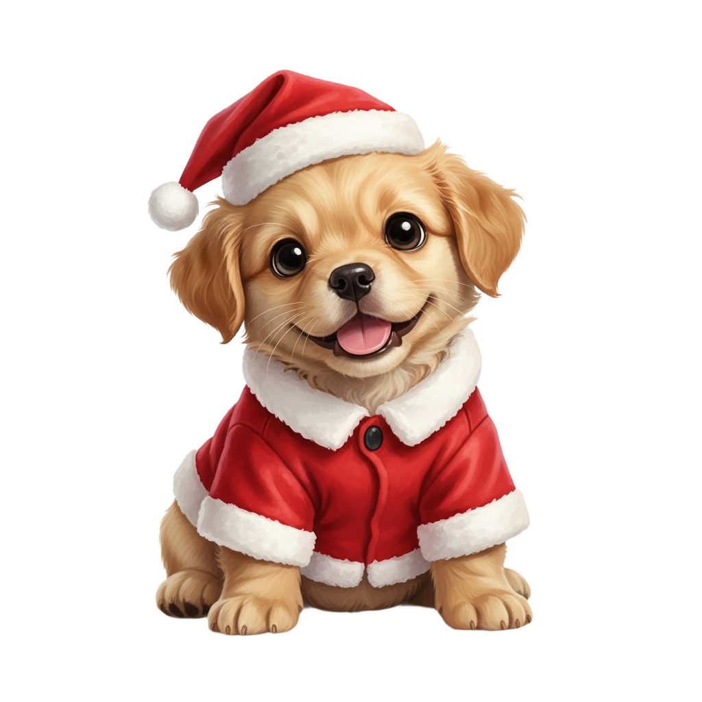 【サンタ子犬・全10種セット】クリスマス向け!可愛い子犬の背景透過PNG素材集 (商用利用OK)