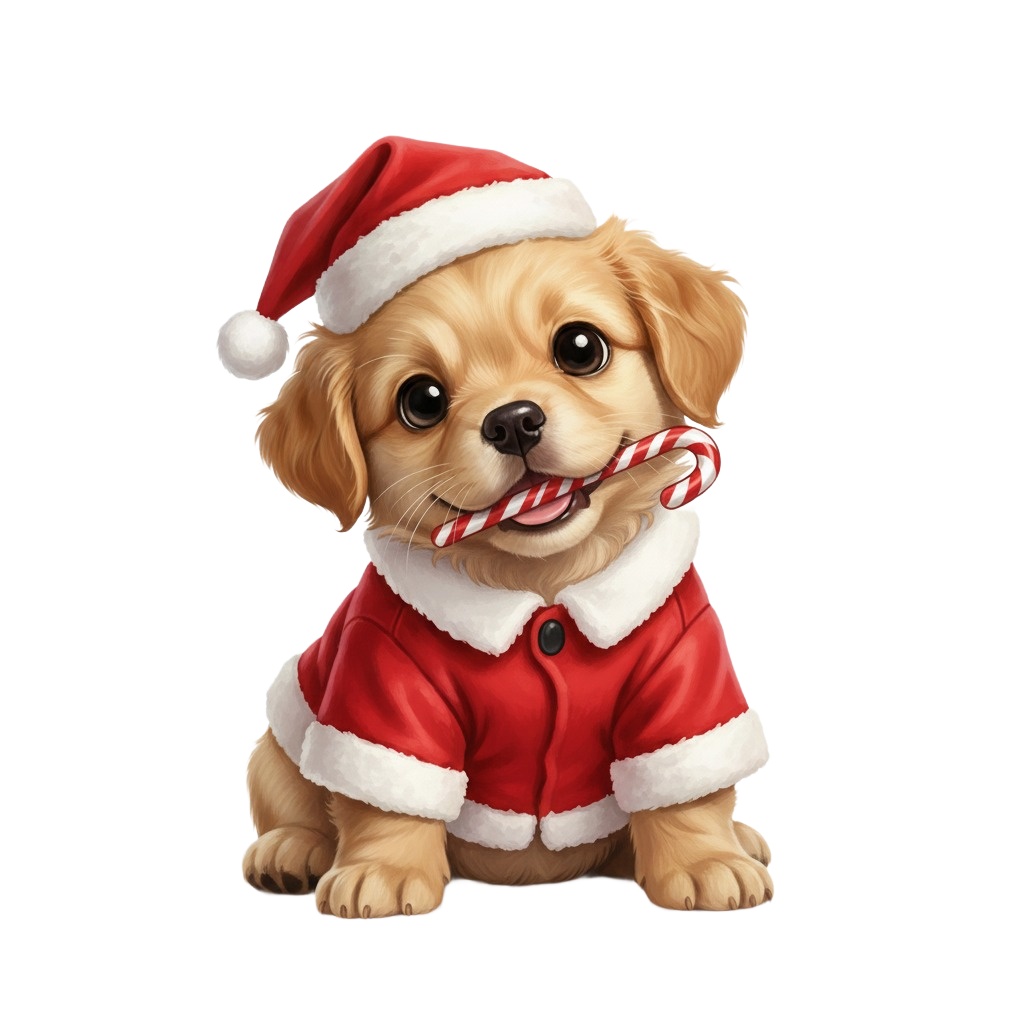 【サンタ子犬・全10種セット】クリスマス向け!可愛い子犬の背景透過PNG素材集 (商用利用OK)