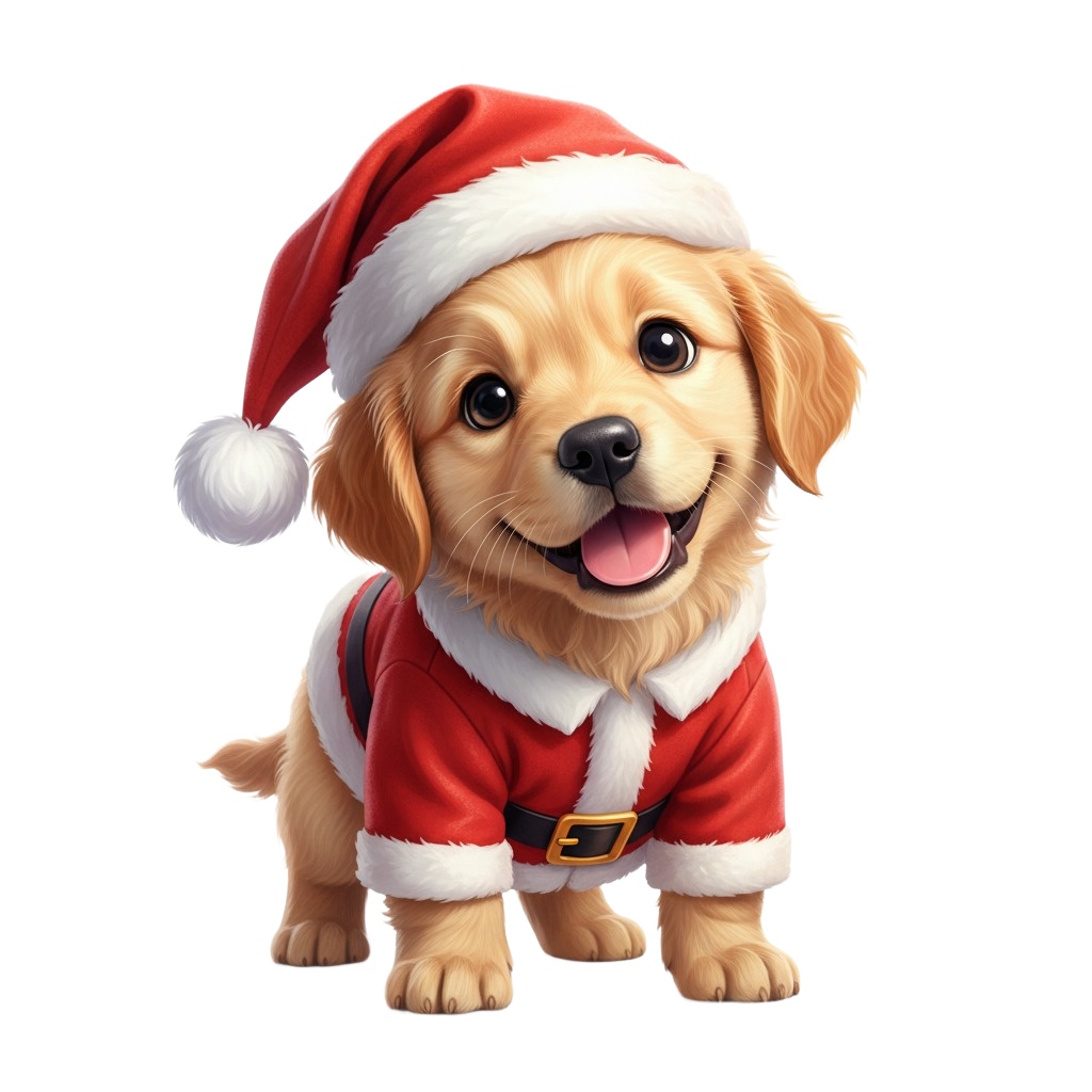 【サンタ子犬・全10種セット】クリスマス向け!可愛い子犬の背景透過PNG素材集 (商用利用OK)