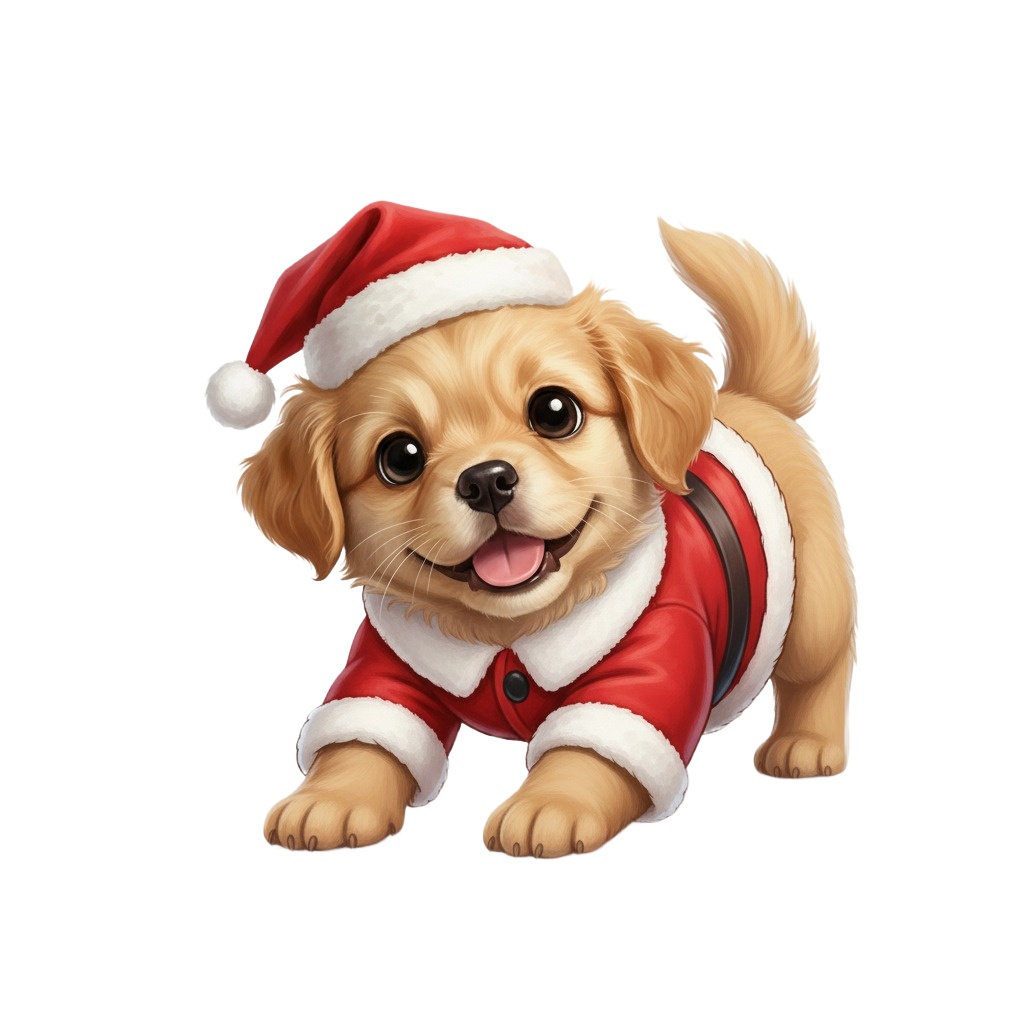 【サンタ子犬・全10種セット】クリスマス向け!可愛い子犬の背景透過PNG素材集 (商用利用OK)