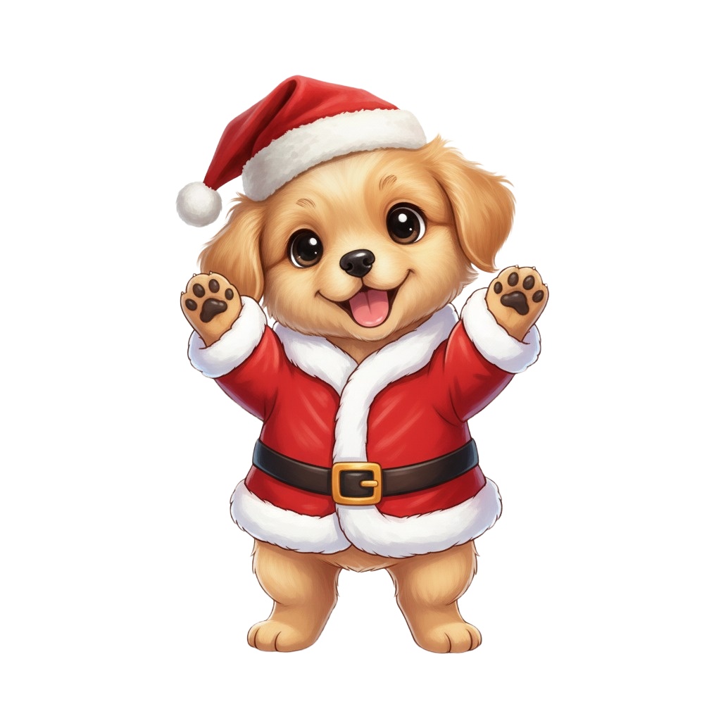 【サンタ子犬・全10種セット】クリスマス向け!可愛い子犬の背景透過PNG素材集 (商用利用OK)