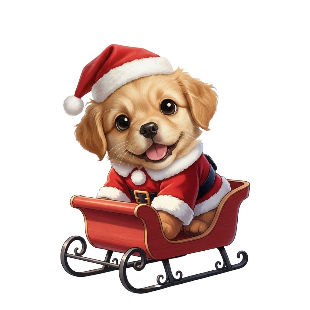 【サンタ子犬・全10種セット】クリスマス向け!可愛い子犬の背景透過PNG素材集 (商用利用OK)