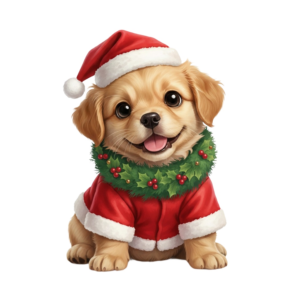 【サンタ子犬・全10種セット】クリスマス向け!可愛い子犬の背景透過PNG素材集 (商用利用OK)