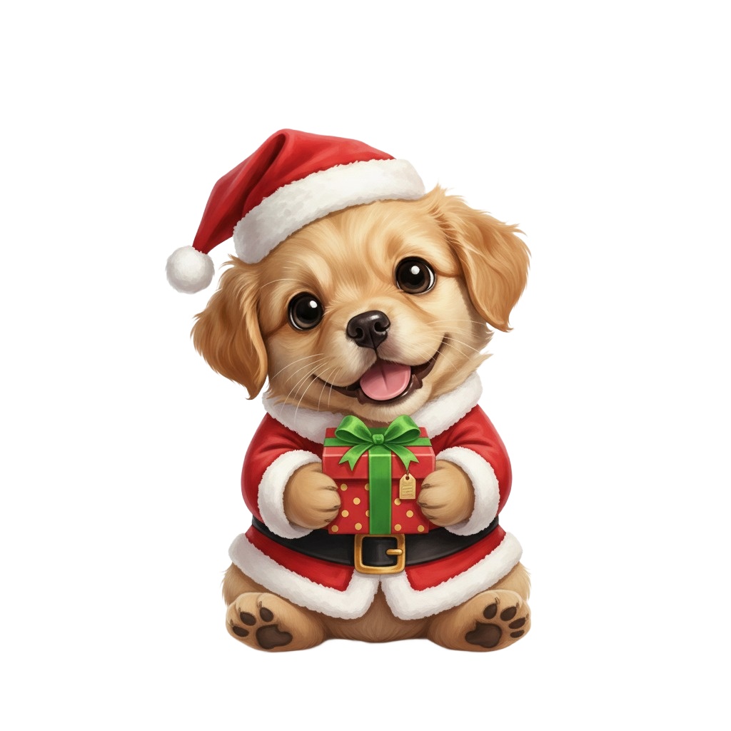 【サンタ子犬・全10種セット】クリスマス向け!可愛い子犬の背景透過PNG素材集 (商用利用OK)