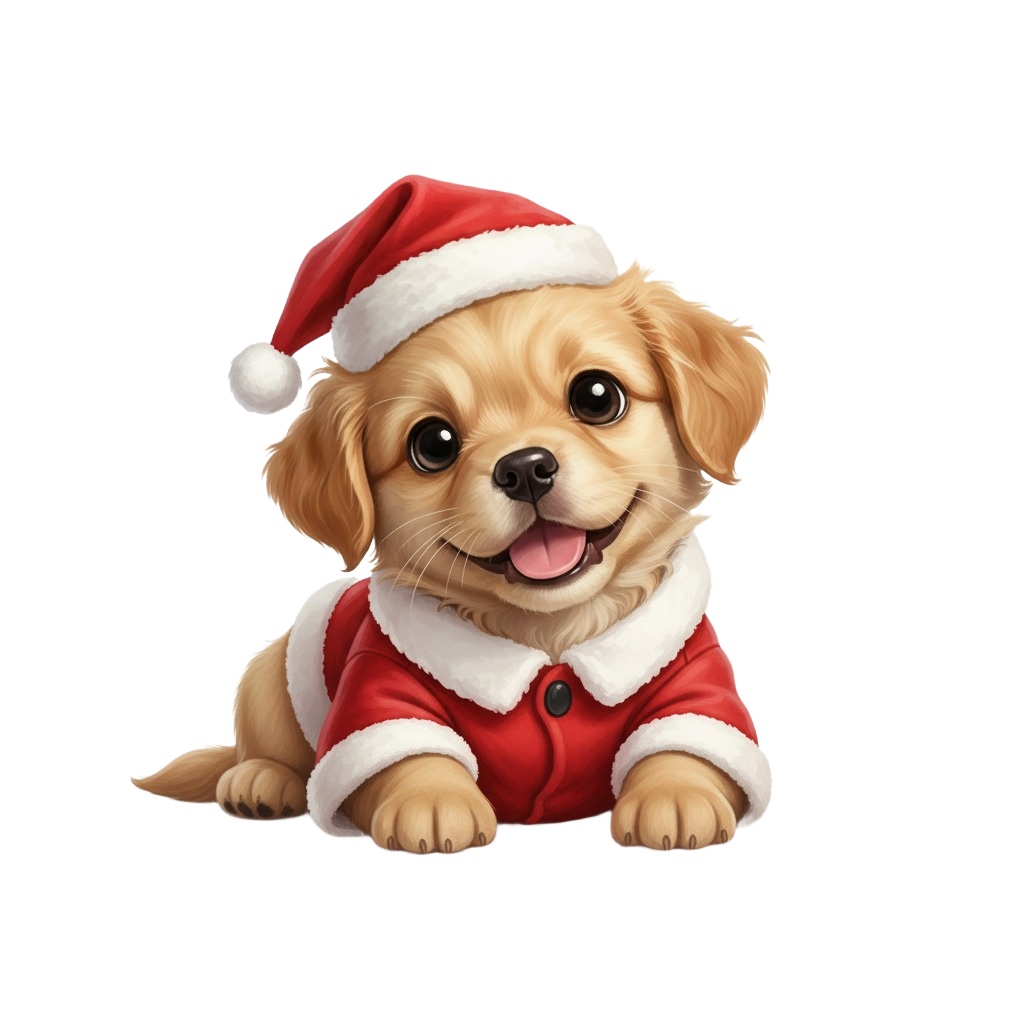 【サンタ子犬・全10種セット】クリスマス向け!可愛い子犬の背景透過PNG素材集 (商用利用OK)