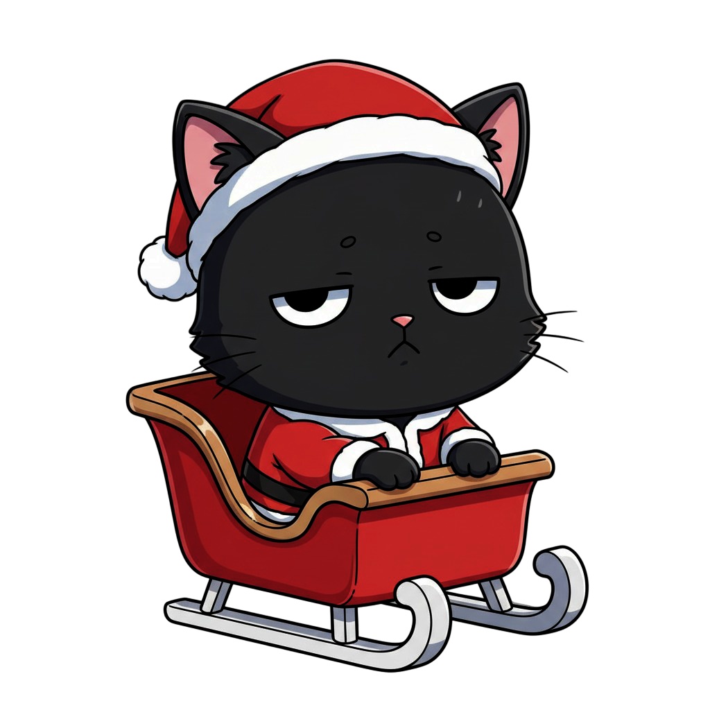 【黒猫版】ふて猫サンタ黒猫・全10種PNG素材集【VTuber配信/SNS可】