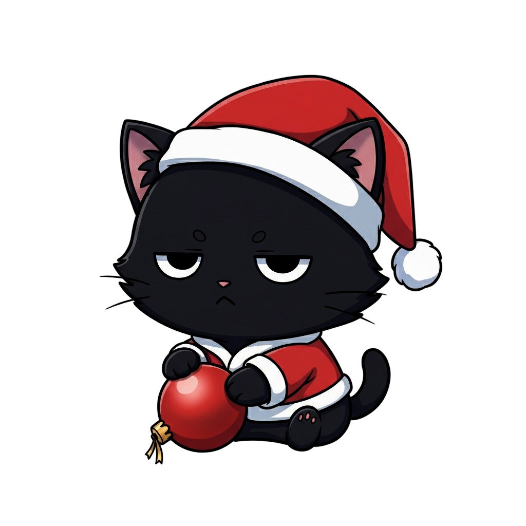 【黒猫版】ふて猫サンタ黒猫・全10種PNG素材集【VTuber配信/SNS可】