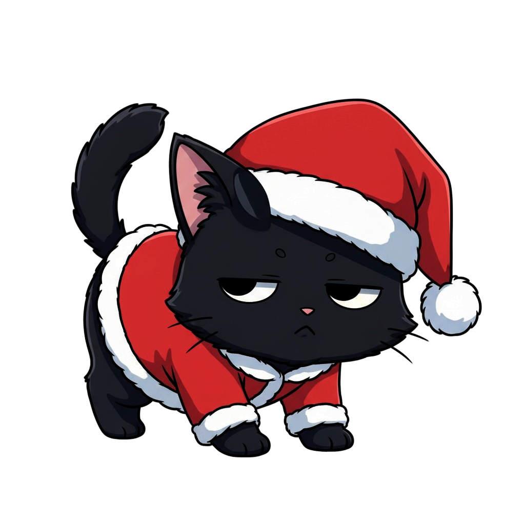 【黒猫版】ふて猫サンタ黒猫・全10種PNG素材集【VTuber配信/SNS可】