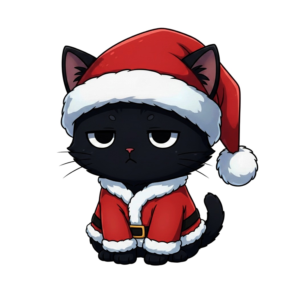 【黒猫版】ふて猫サンタ黒猫・全10種PNG素材集【VTuber配信/SNS可】