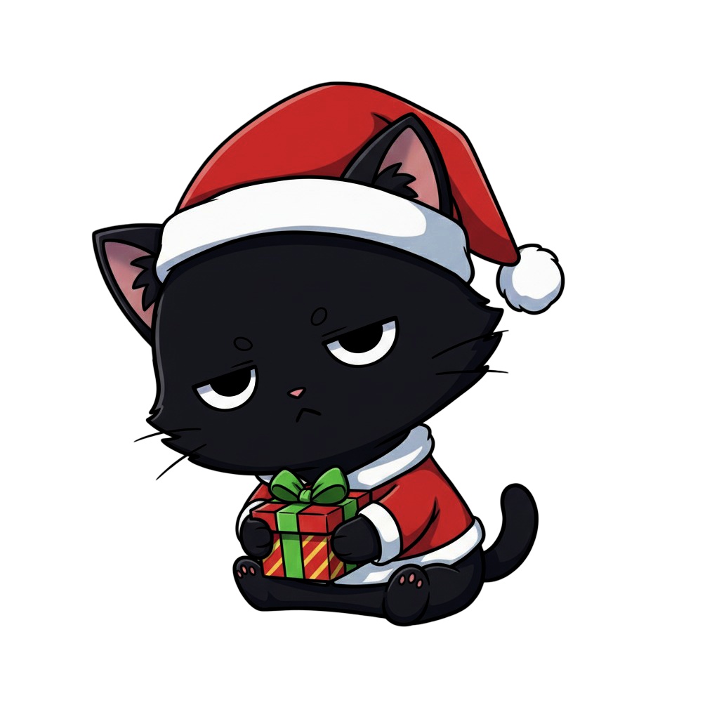【黒猫版】ふて猫サンタ黒猫・全10種PNG素材集【VTuber配信/SNS可】