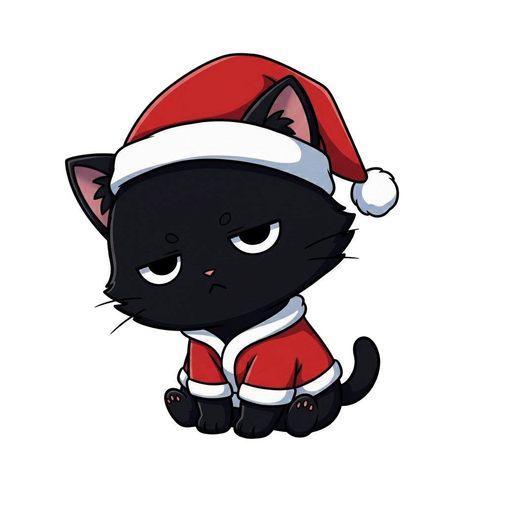 【黒猫版】ふて猫サンタ黒猫・全10種PNG素材集【VTuber配信/SNS可】