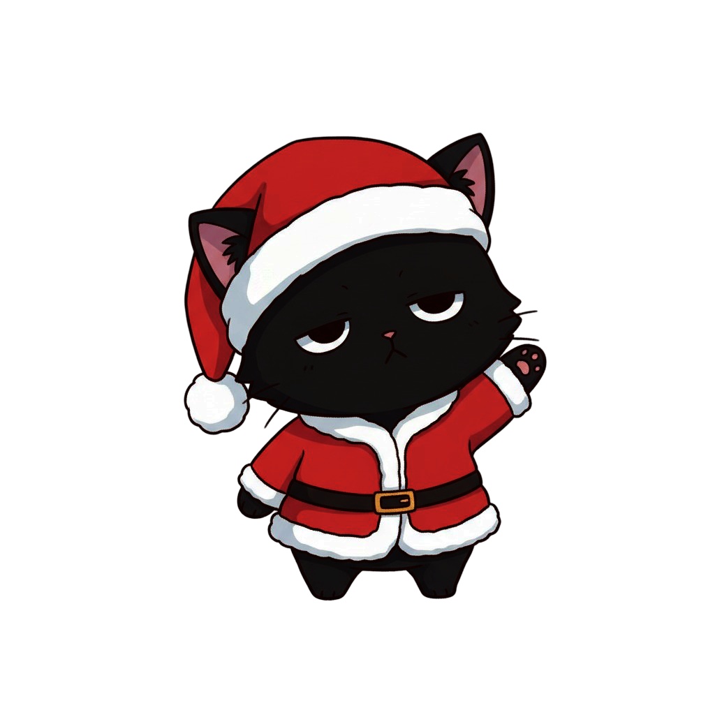 【黒猫版】ふて猫サンタ黒猫・全10種PNG素材集【VTuber配信/SNS可】