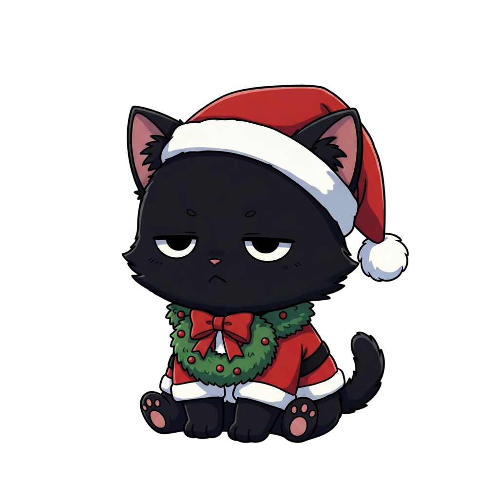 【黒猫版】ふて猫サンタ黒猫・全10種PNG素材集【VTuber配信/SNS可】