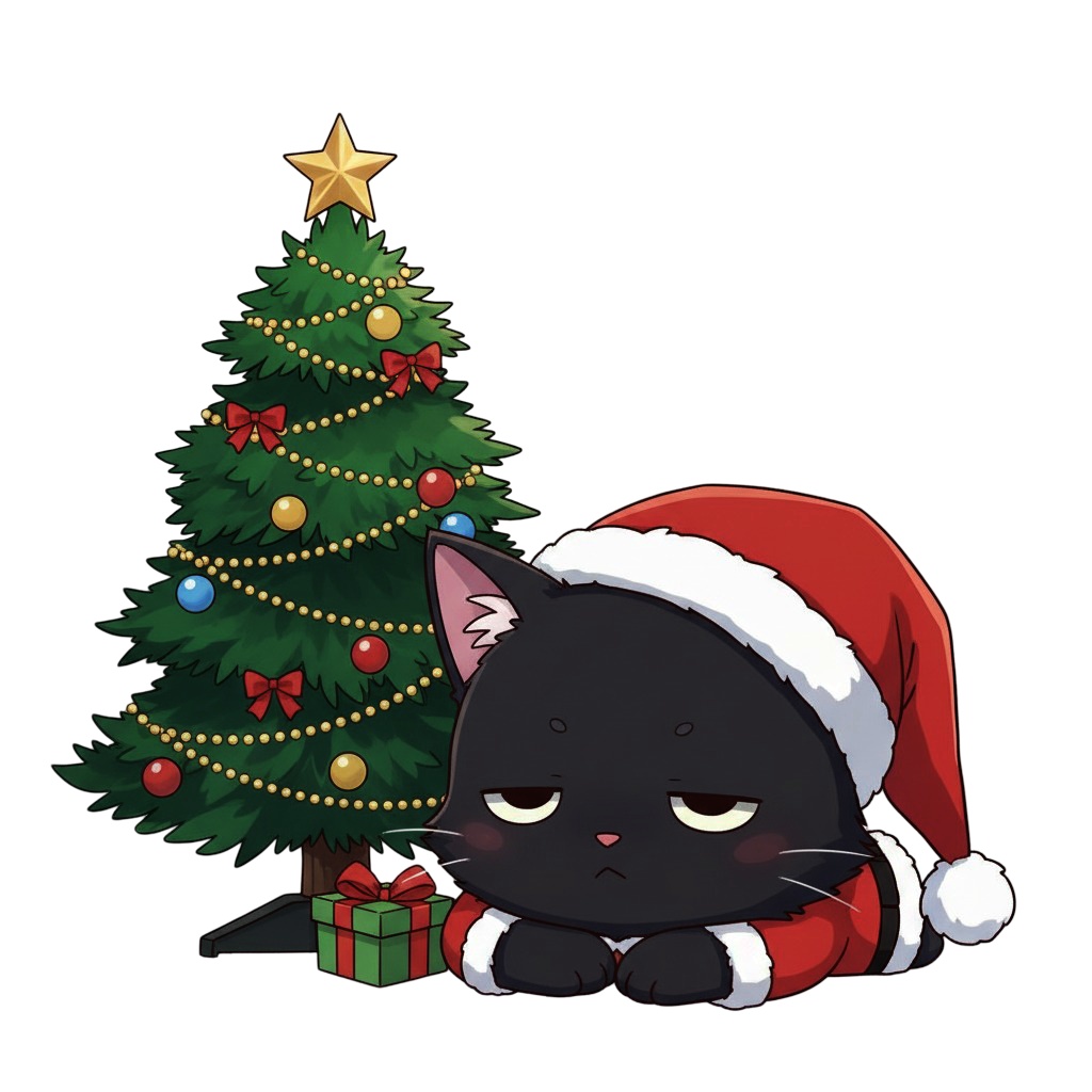 【黒猫版】ふて猫サンタ黒猫・全10種PNG素材集【VTuber配信/SNS可】