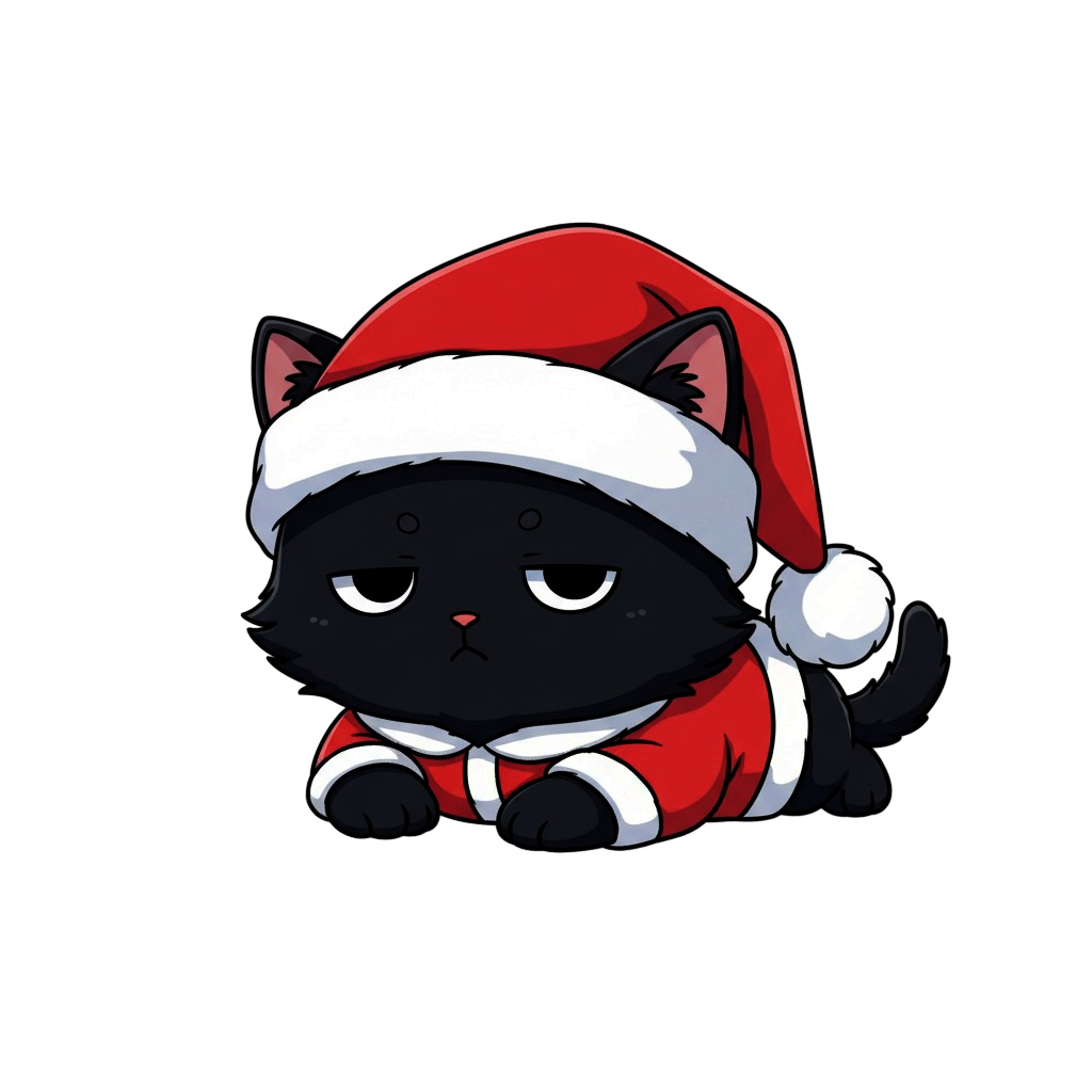 【黒猫版】ふて猫サンタ黒猫・全10種PNG素材集【VTuber配信/SNS可】