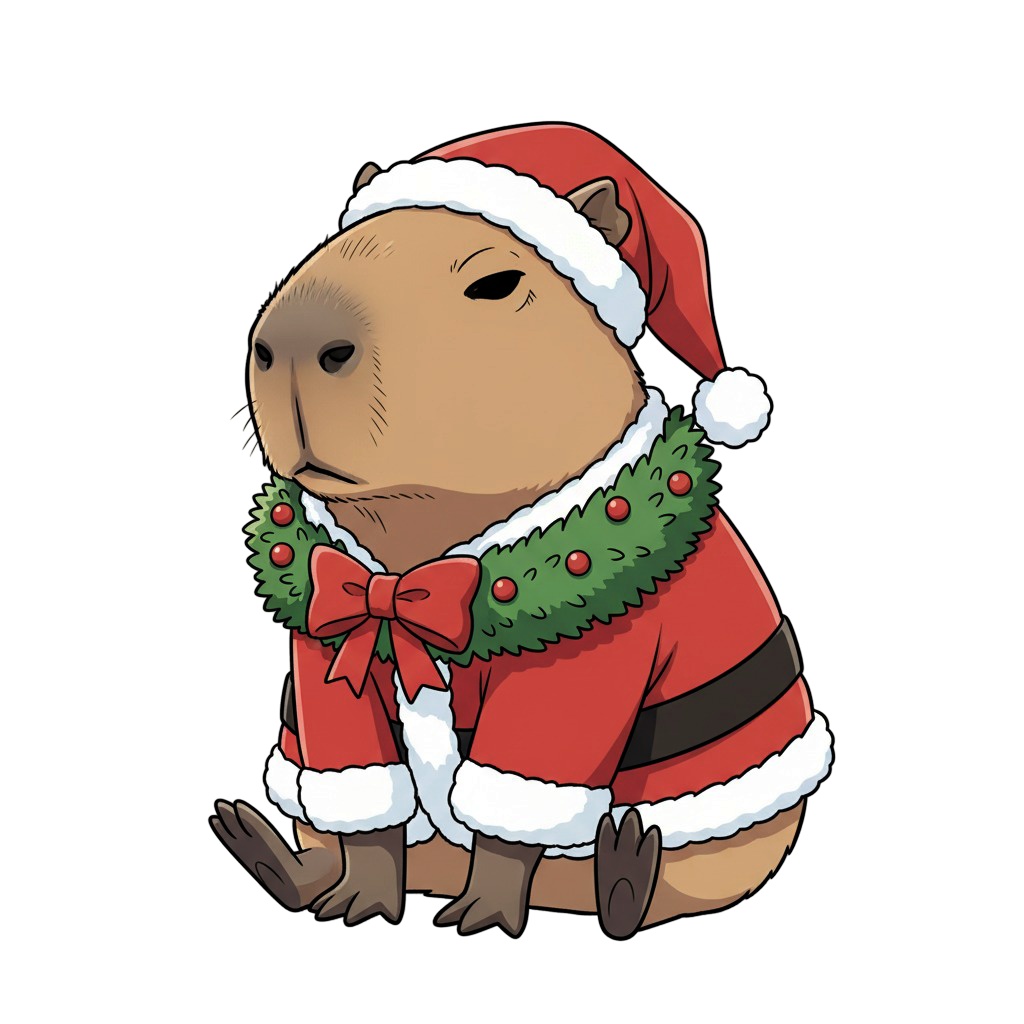 【カピバラ版】無表情サンタカピバラ・全10種PNG素材集【癒し系/VTuber配信/SNS可】