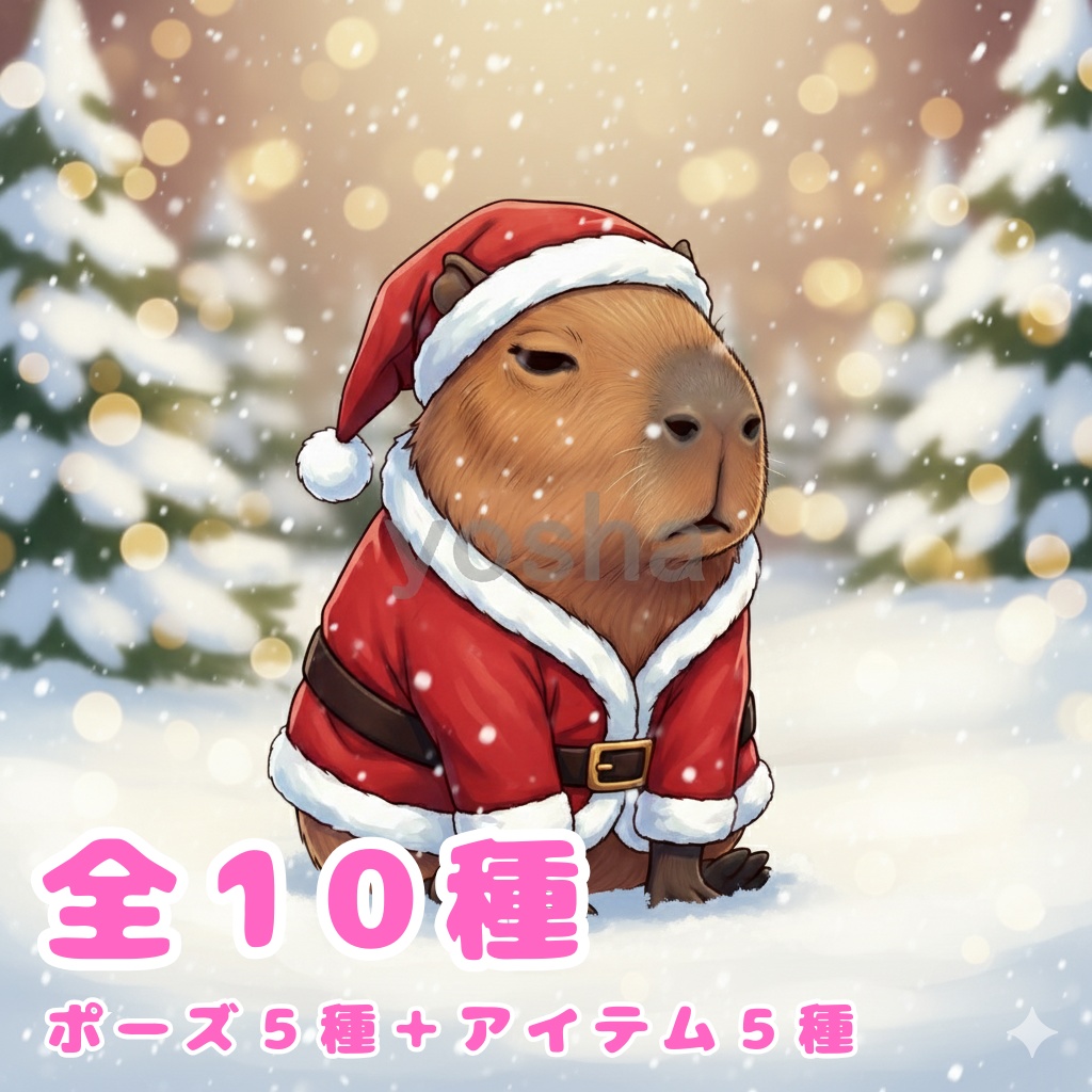 【カピバラ版】無表情サンタカピバラ・全10種PNG素材集【癒し系/VTuber配信/SNS可】