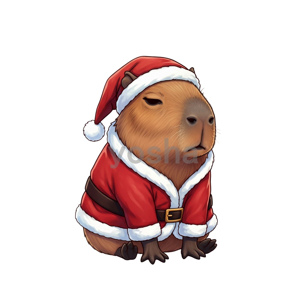 【無料サンプル】サンタカピバラ・お試し用PNG素材(透かし入り・商用OK)