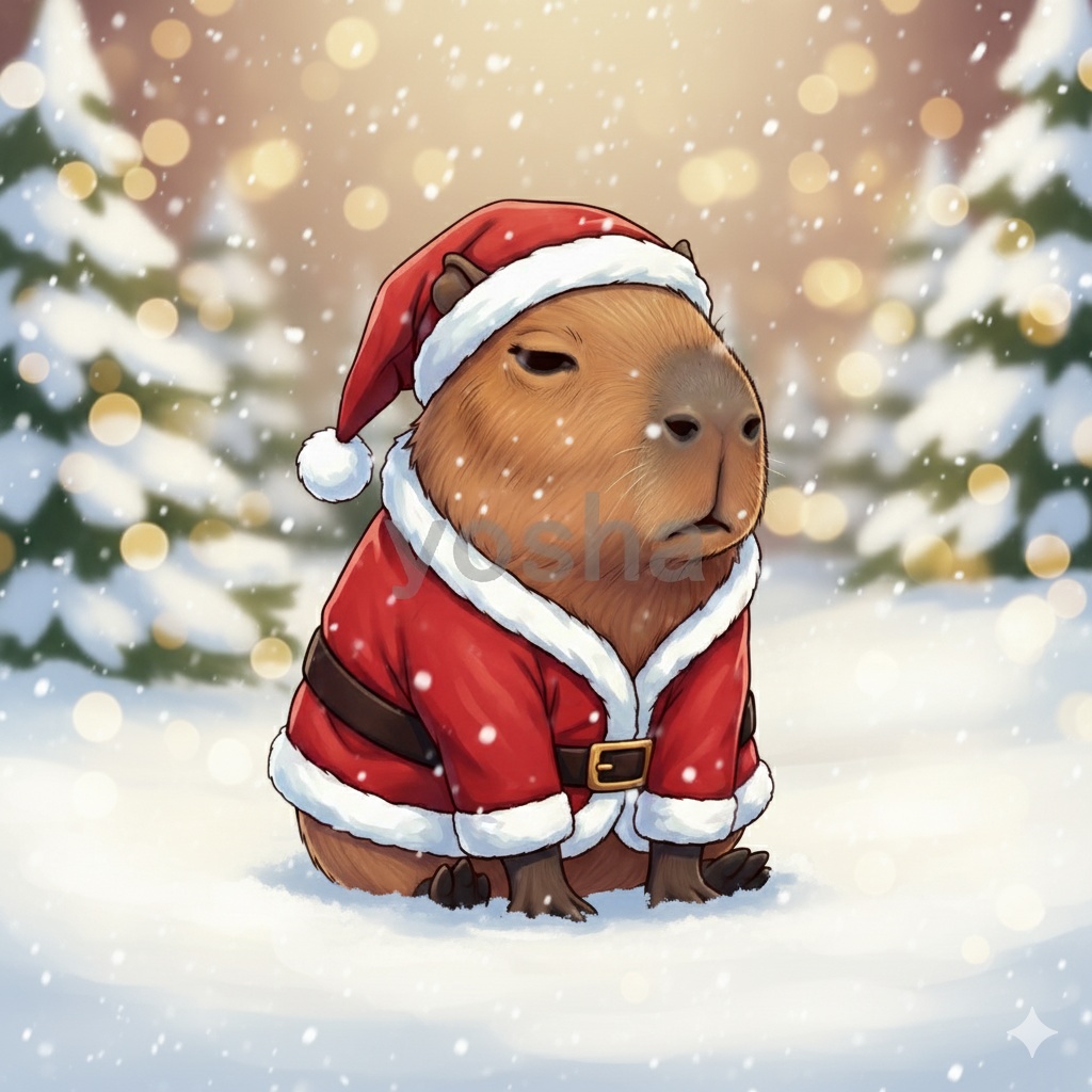 【無料サンプル】サンタカピバラ・お試し用PNG素材（透かし入り・商用OK）