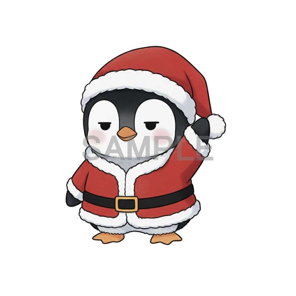 【無料サンプル】サンタペンギン・お試し用PNG素材(透かし入り・商用OK)