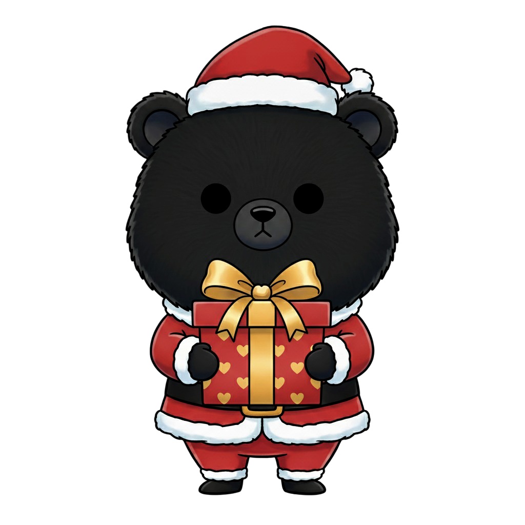 【黒クマ版】無表情サンタ黒クマ・全10種PNG素材集【癒し系/VTuber配信/SNS可】